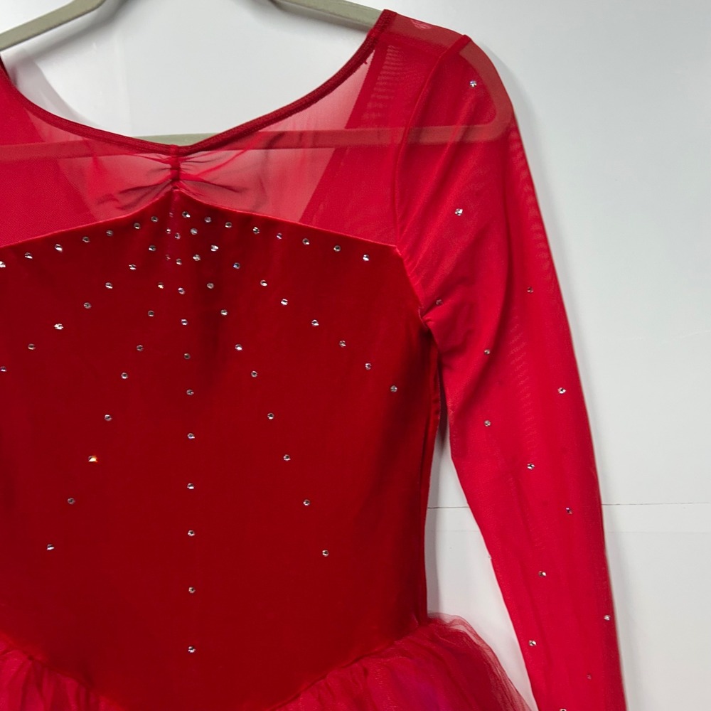 Weissman Red Velvet Rhinestone Mesh Tulle Dance Costume 13142 Womens MA - Picture 4 of 8